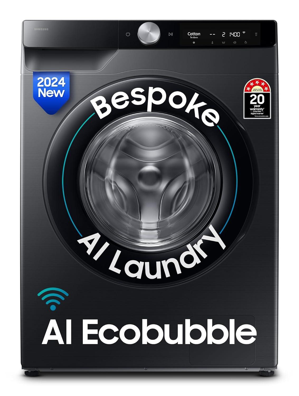 Samsung 12 kg 5 Star AI Ecobubble Super Speed Wi Fi Hygiene Steam with Inbuilt Heater Digital Inverter Fully Automatic Front...