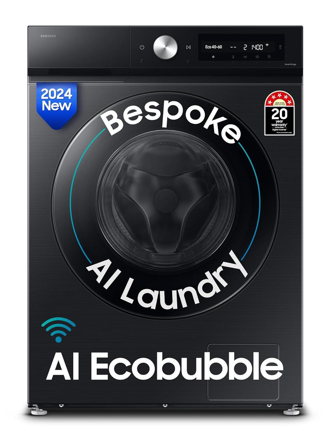 Samsung 12 kg 5 Star AI Ecobubble Super Speed Wi Fi Hygiene Steam with Inbuilt Heater Digital Inverter Fully Automatic Front...