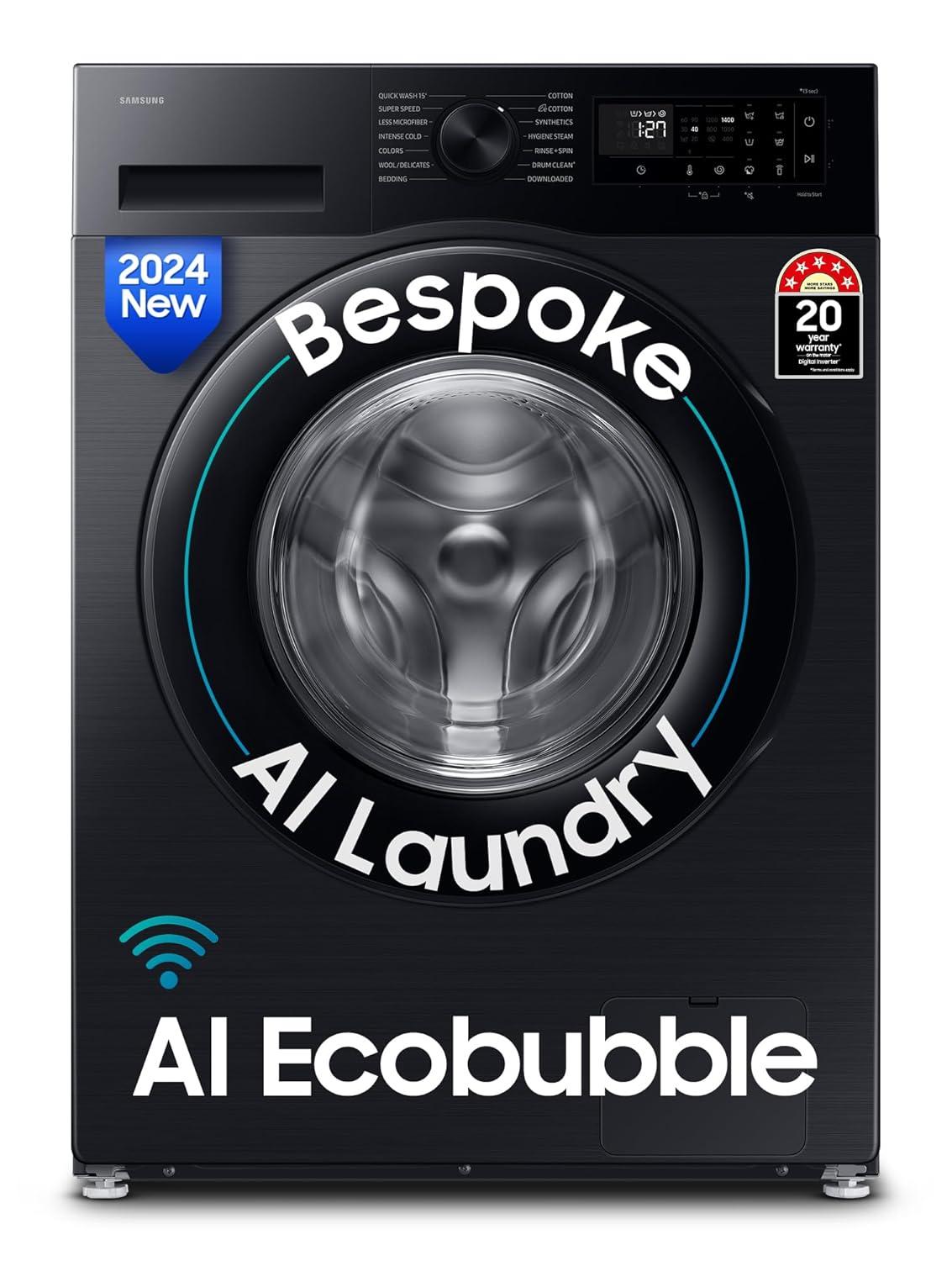 Samsung 12 kg 5 Star AI Ecobubble Super Speed Wi Fi Hygiene Steam with Inbuilt Heater Digital Inverter Fully Automatic Front...