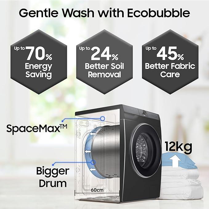 Samsung 12 kg 5 Star AI Ecobubble Super Speed Wi Fi Hygiene Steam with Inbuilt Heater Digital Inverter Fully Automatic Front...