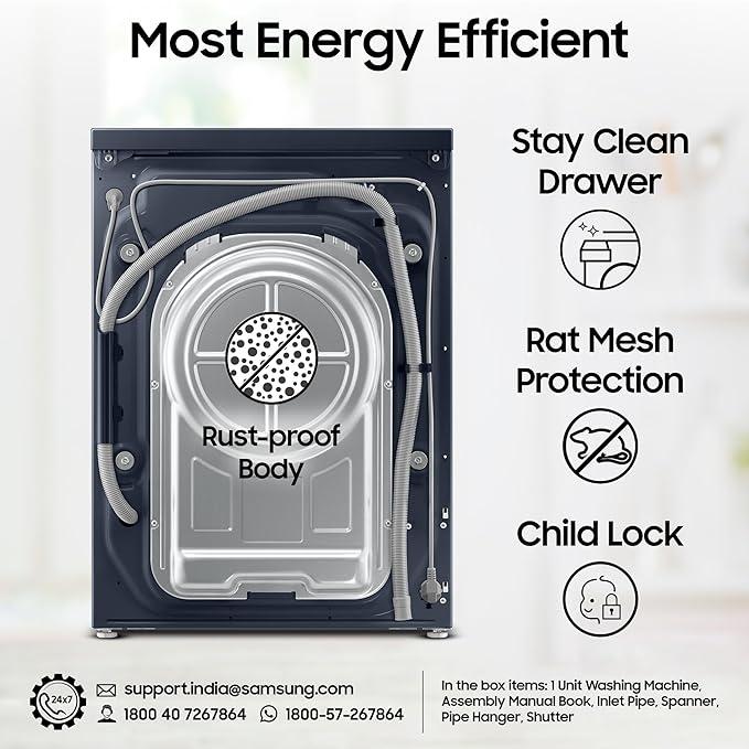 Samsung 12 kg 5 Star AI Ecobubble Super Speed Wi Fi Hygiene Steam with Inbuilt Heater Digital Inverter Fully Automatic Front...