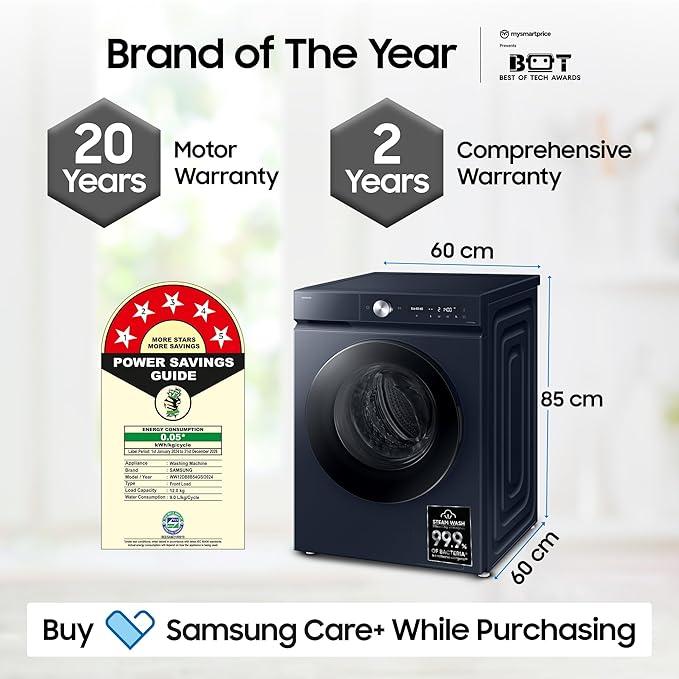 Samsung 12 kg 5 Star AI Ecobubble Super Speed Wi Fi Hygiene Steam with Inbuilt Heater Digital Inverter Fully Automatic Front...