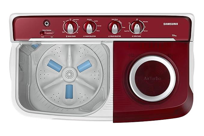 Samsung 7.5 Kg Inverter 5 Star Top Load Washing Machine WT75B3200RR TL Light Grey Red Base Air turbo drying