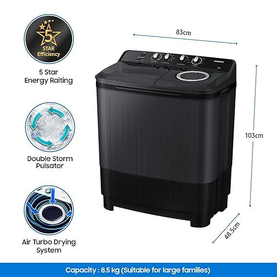 Samsung 8.5 Kg 5 Star Semi Automatic Top Load Washing Machine WT85B4200GD TL DARK GRAY