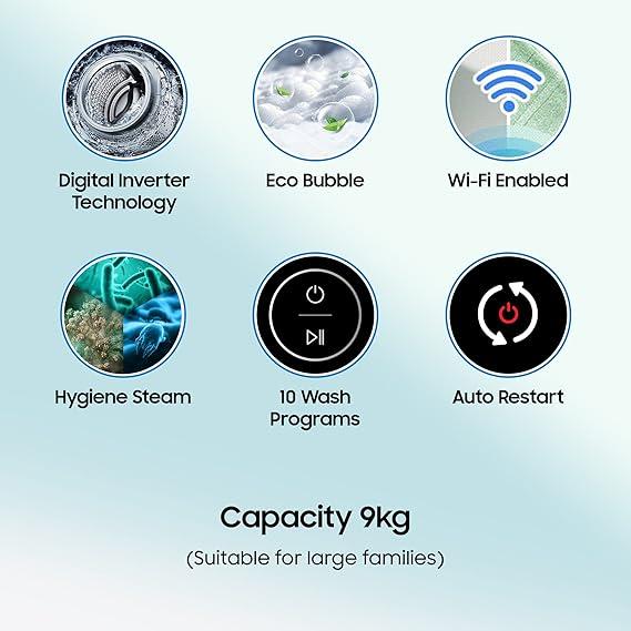 Samsung 9 Kg 5 Star Wi Fi Enabled Inverter Fully Automatic Top Loading Washing Machine WA90BG4582BDTL Versailles Gray In...